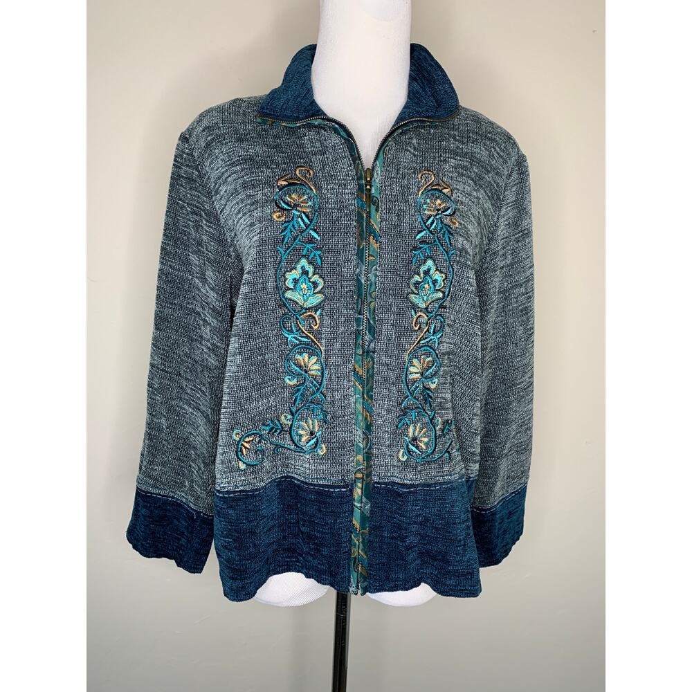 Vintage Soft Embroidered Teal  Blue Blazer Sz Medium Petite